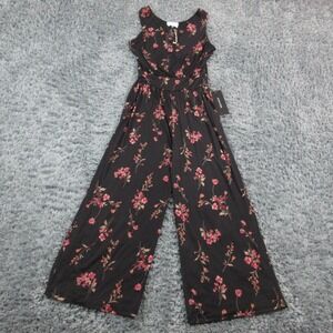 Korye Dailylook Jumpsuit Womens Small Black Floral Wide Sleeveless V Neck NWT